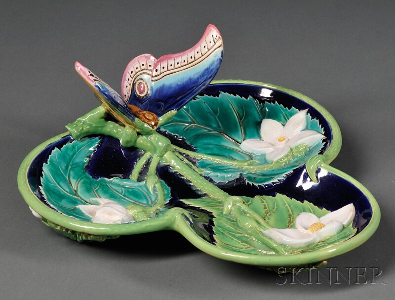 Appraisal: George Jones Majolica Butterfly Dish England late th century modeled