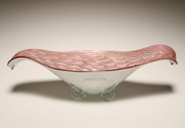 Appraisal: Murano glass centerpiece console bowl large stretched and footed basin