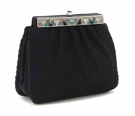 Appraisal: A Judith Leiber Black Satin Evening Clutch in a pleated