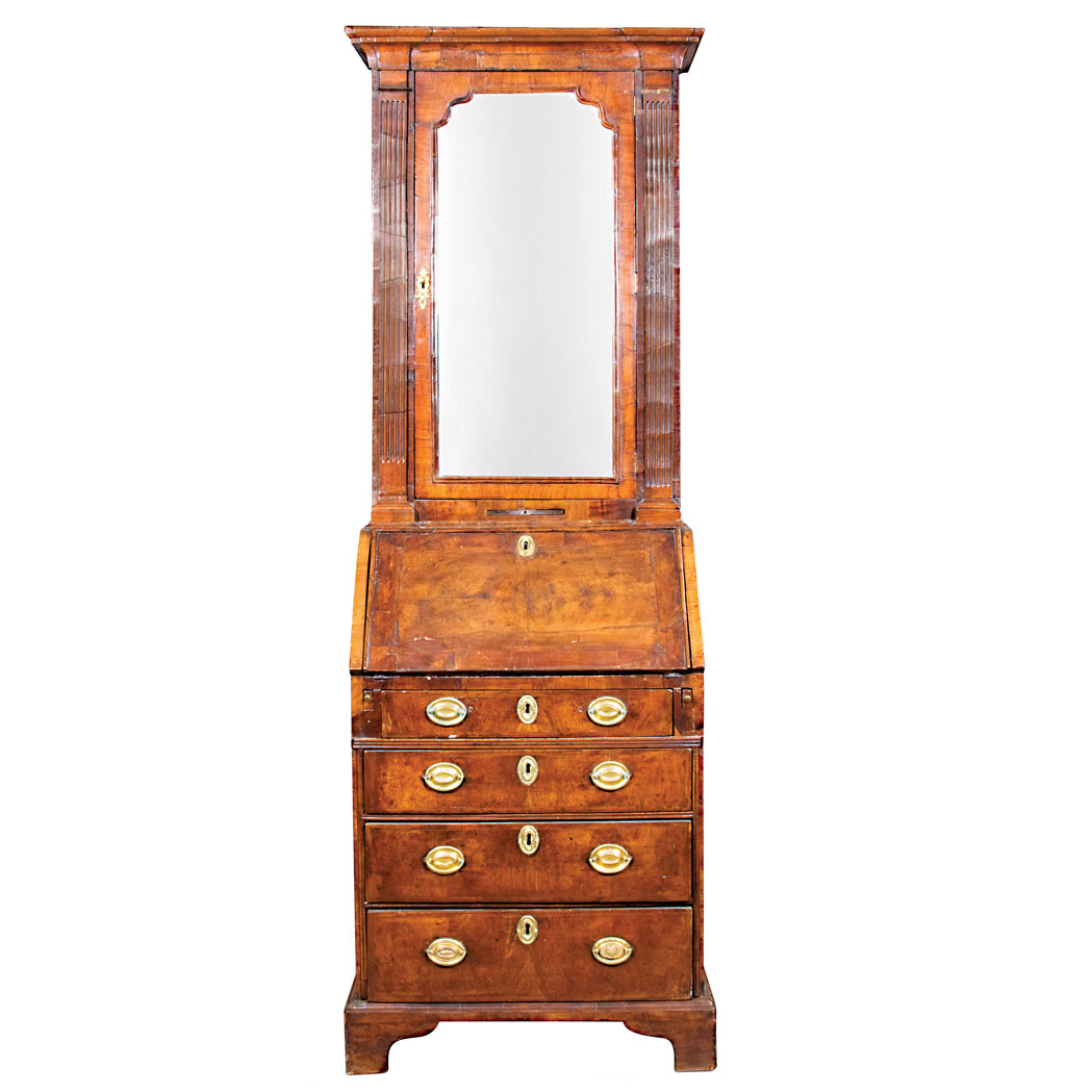 Appraisal: George II Walnut Bureau Bookcase th Century The single mirrored