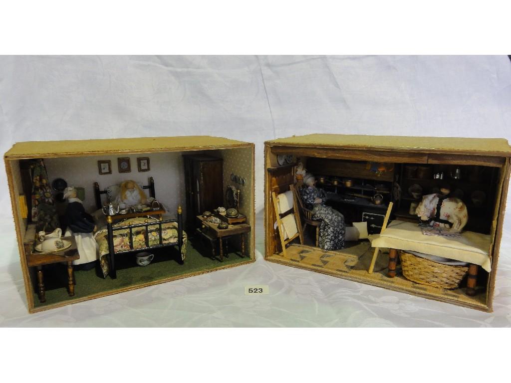 Appraisal: Two dolls house style interior scenes one of a ladies