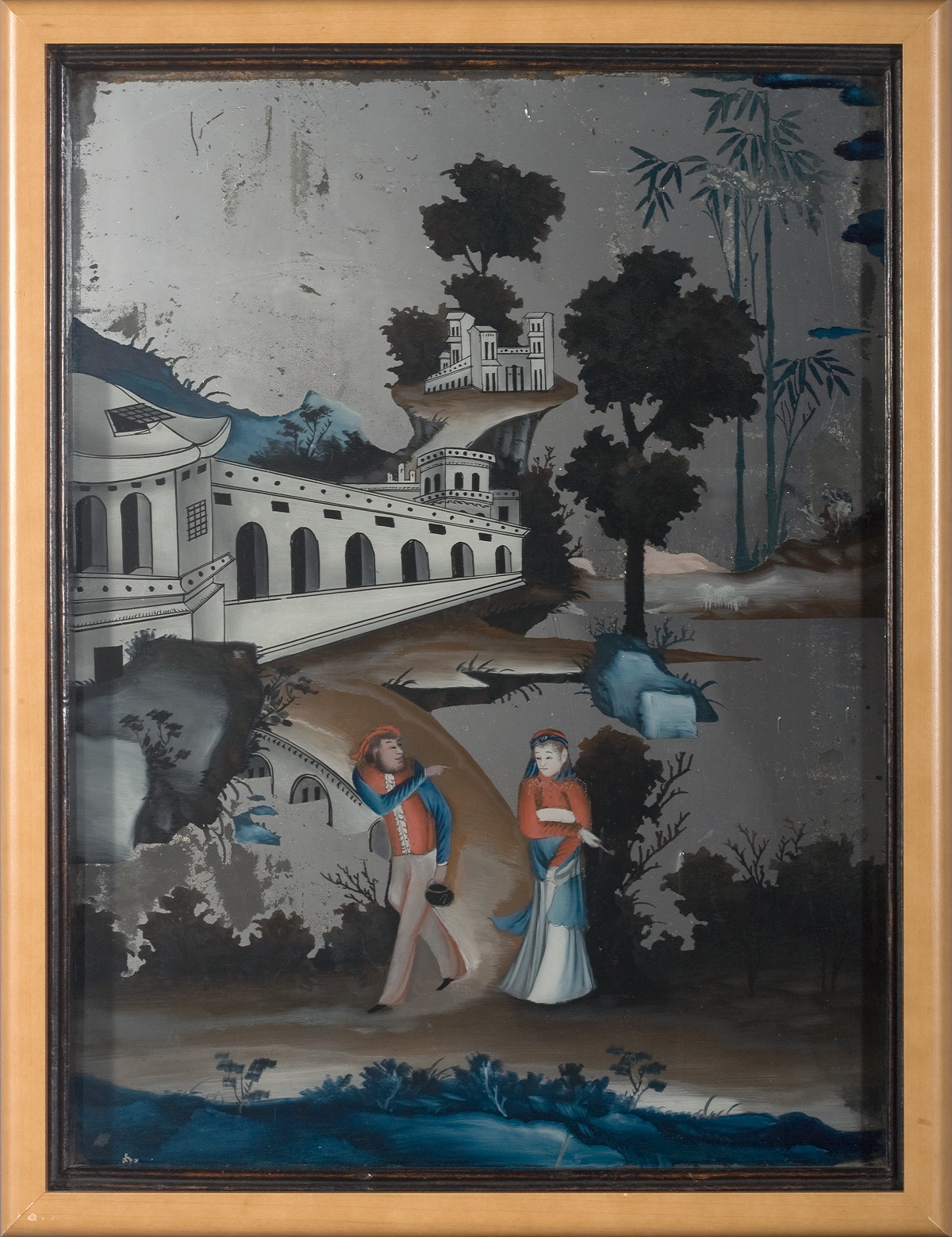 Appraisal: CHINA TRADE REVERSE PAINTING ON GLASS OF A MAN AND