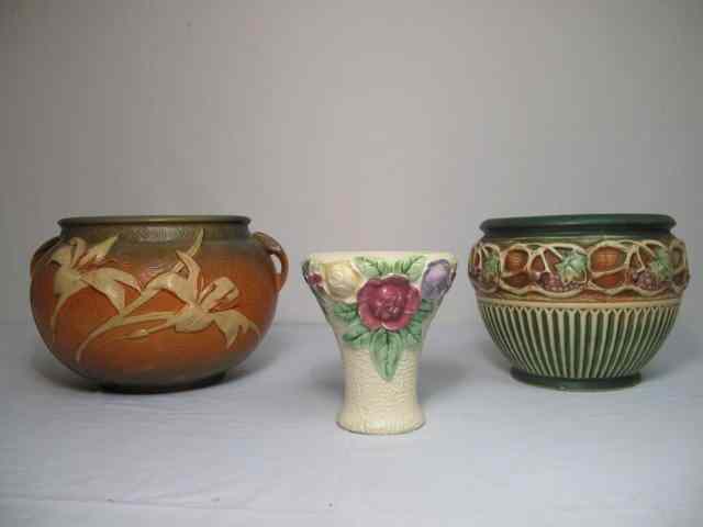 Appraisal: Three Roseville art pottery planters Includes a two handled planter