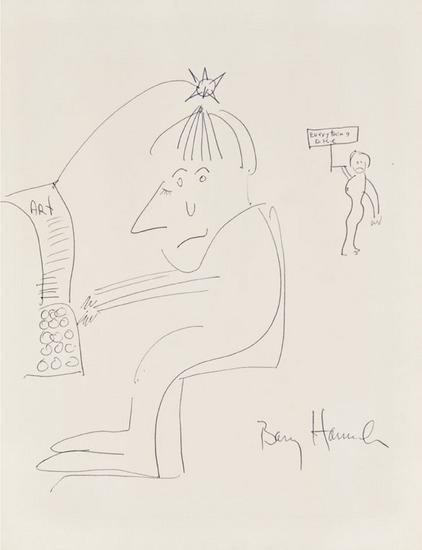 Appraisal: Barry HANNAH American b Self-portrait blue ink on paper x