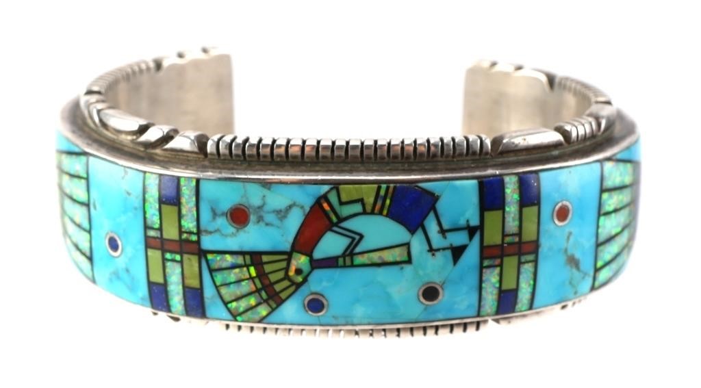 Appraisal: Southwestern style sterling silver cuff bracelet featuring Native American Kokopelli