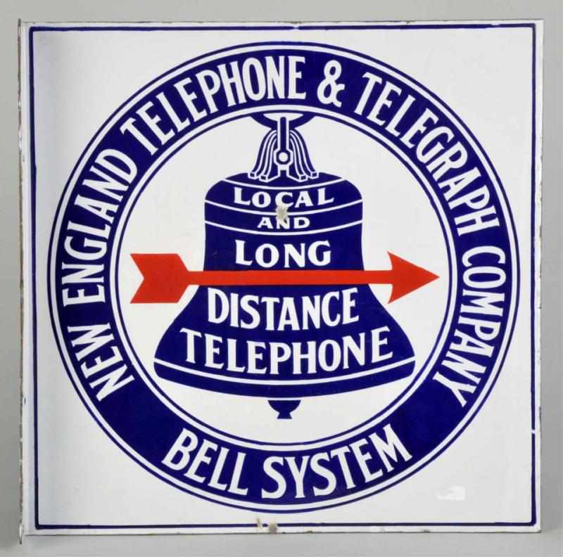 Appraisal: Porcelain White Bell Telephone Flange Sign Description With red arrow