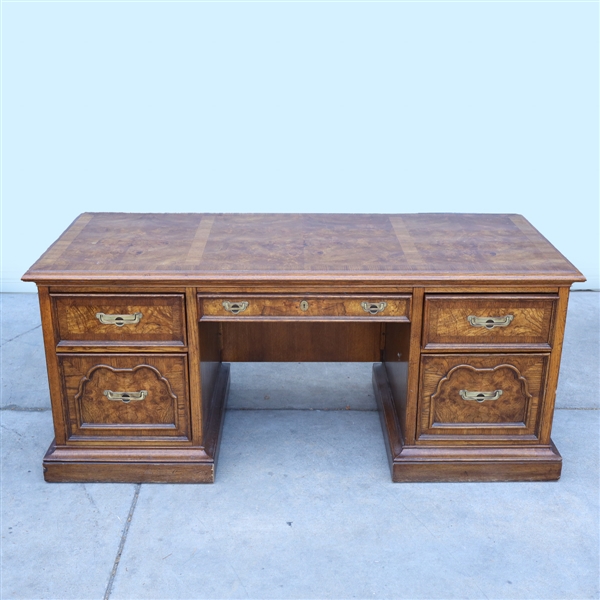 Appraisal: Large wood desk missing key five drawers brass fittings one