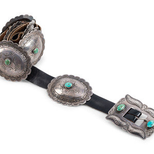 Appraisal: Navajo Silver and Turquoise Concha Belt third quarter th century