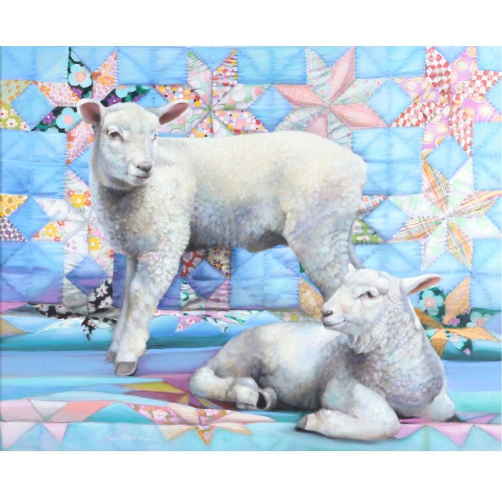 Appraisal: NANCY NOEL TWO LAMBS ON STAR QUILT OIL ON CANVAS