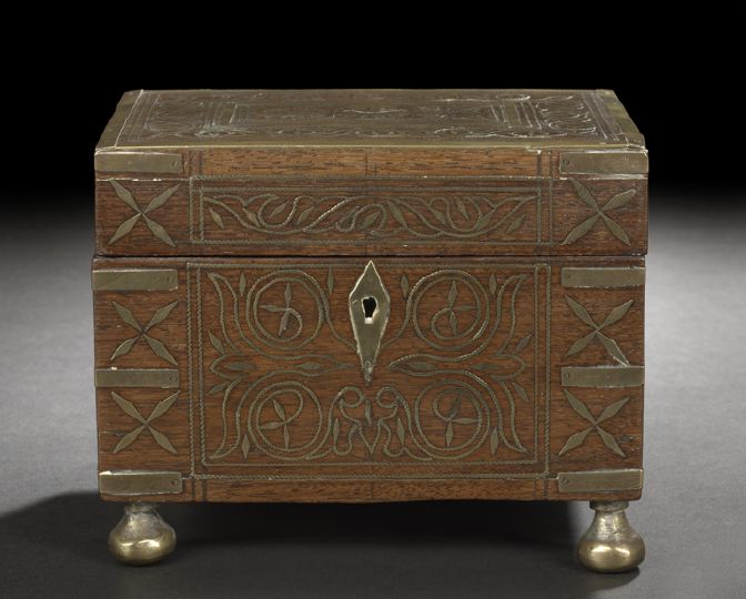 Appraisal: Anglo-Indian Elaborately Brass-Inlaid Hardwood Footed Table Box fourth quarter th