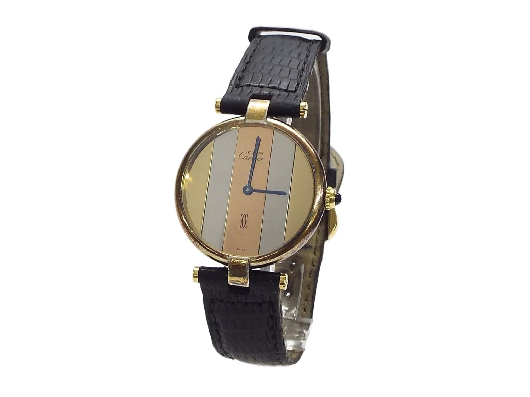 Appraisal: VEQPYL Must de Cartier silver-gilt lady's wristwatch ref tri-colour dial