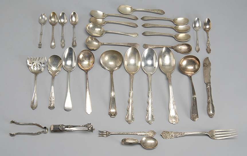 Appraisal: THIRTY PIECES OF STERLING SILVER AND SILVER PLATED FLATWARE Twenty