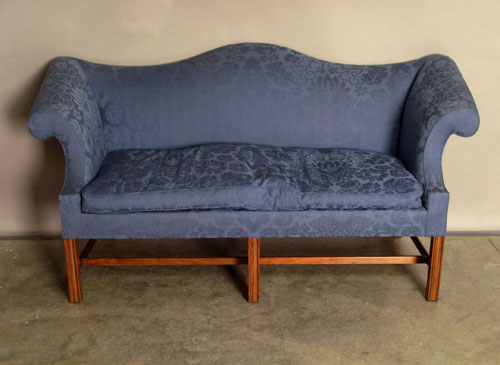 Appraisal: Chippendale style sofa with blue brocade upholstery Provenance Collection of