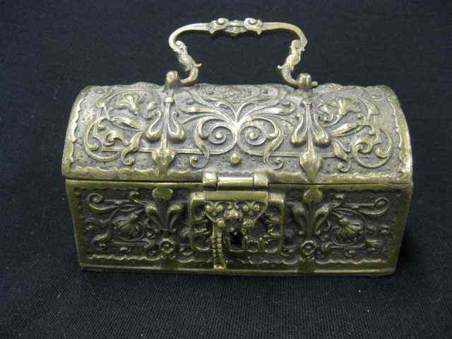 Appraisal: Ornate Brass Jewelry Box dome top trunkform rococo design top