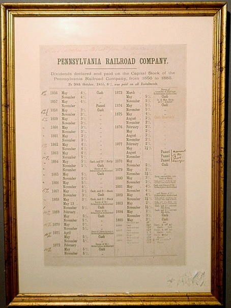 Appraisal: Framed Pennsylvania Rail Road Dividend Declared and Paid x