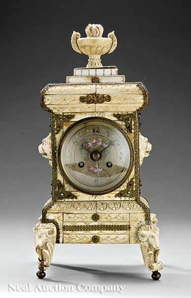 Appraisal: An Antique Continental Carved Ivory Shelf Clock c striking bell