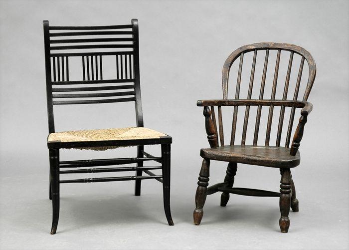 Appraisal: English Aesthetic Movement Ebonized Rush-Seat Slipper Chair in the Manner