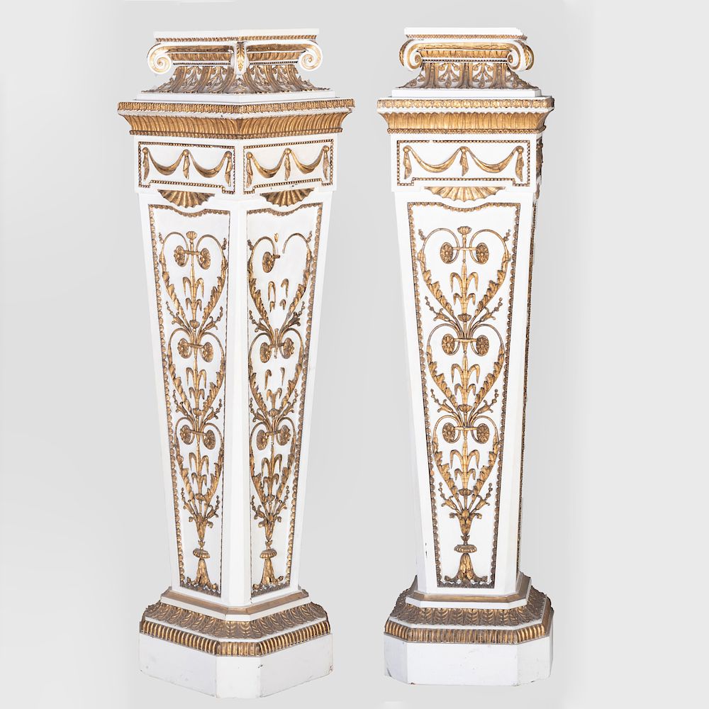 Appraisal: Pair of Louis XVI Style Painted and Parcel-Gilt Pedestals x