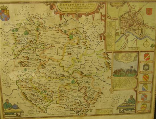 Appraisal: John Speed hand coloured engraved map of Herefordshire with inset