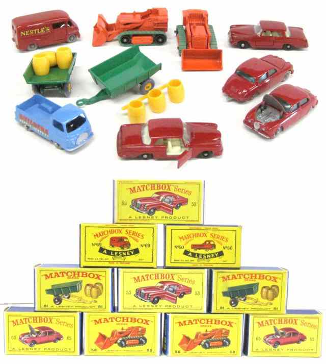 Appraisal: TEN MATCHBOX TOY VEHICLES including numbers 's Tipping Trailer's 's