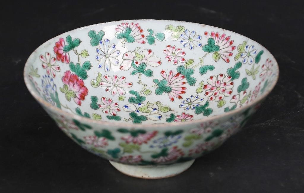 Appraisal: Chinese export porcelain bowl Celadon ground and hand painted floral