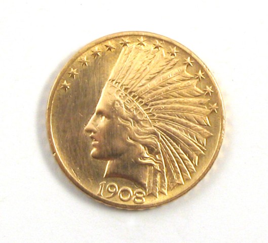 Appraisal: U S TEN DOLLAR GOLD COIN Indian head type -P