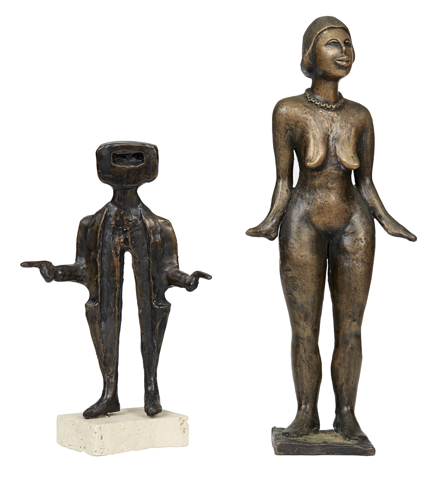 Appraisal: TWO CONTEMPORARY BRONZE FIGURES Both signed by the same artist