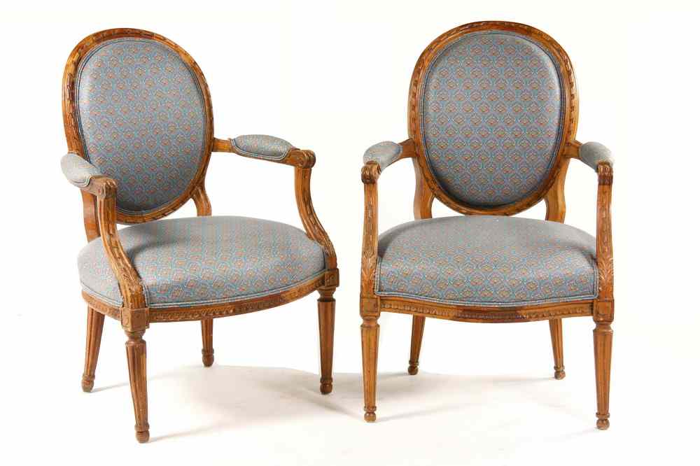 Appraisal: PAIR FRENCH CHAIRS - Pair French Louis XIV Open Armchairs