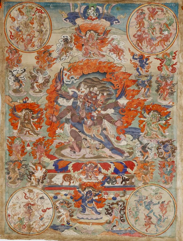 Appraisal: Chinese Thangka Depicting Mahakala th C depicted in alidhasana to