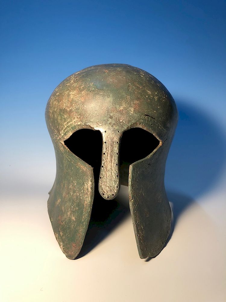 Appraisal: Greek Bronze Corinthian Style Helmet Greek Bronze Corinthian Style Helmet