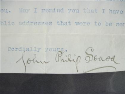 Appraisal: piece Typed Letter Signed Sousa John Philip New York Nov