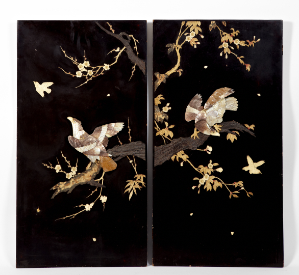 Appraisal: Dramatic Pair of Japanese Meiji Black Lacquer Panels fourth quarter