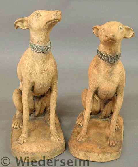 Appraisal: Two similar seated terracotta whippets late th c probably French