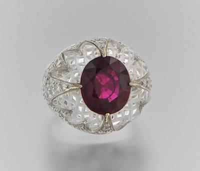 Appraisal: A Very Unusual Design Ring with Fine Rubellite Carved Quartz