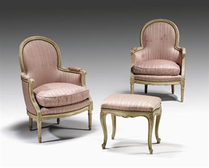 Appraisal: Three piece Louis XV style painted salon suite Comprising two