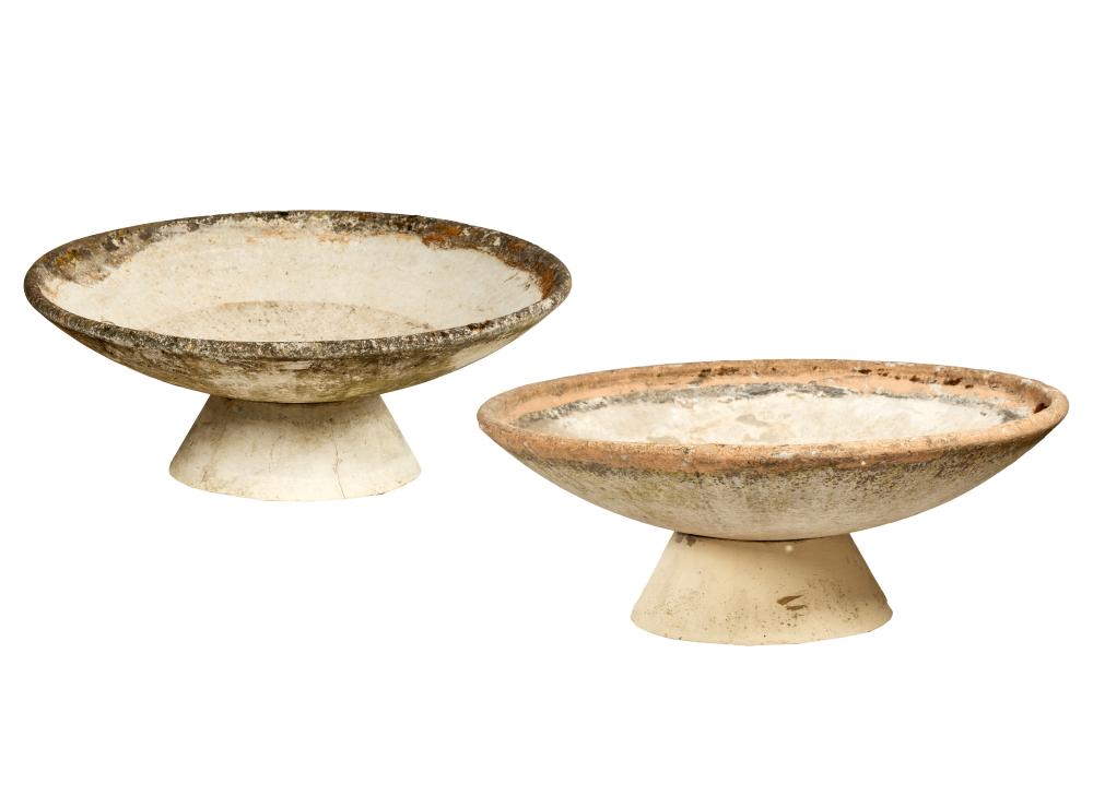 Appraisal: WILLY GUHL PAIR OF MONUMENTAL SAUCER PLANTERS ON STANDSfibrated concrete