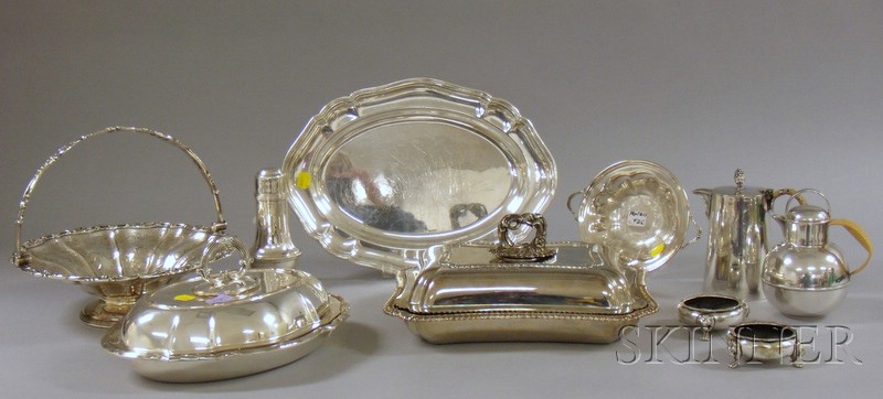 Appraisal: Group of Silver Plated Items a tray a bamboo handled