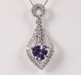 Appraisal: K DIAMOND AND TANZANITE PENDANT NECKLACE K DIAMOND AND TANZANITE