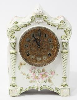 Appraisal: Ansonia porcelain mantle clock Ansonia porcelain mantle clock having a