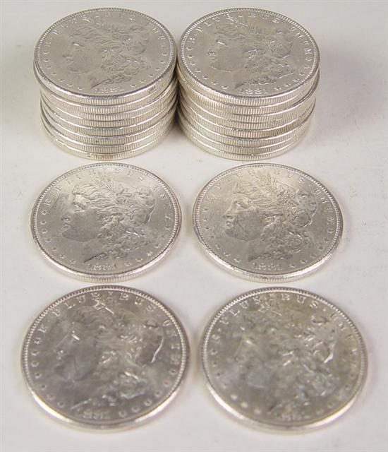 Appraisal: Nice Roll of BU -S Morgan Dollars Most coins grade