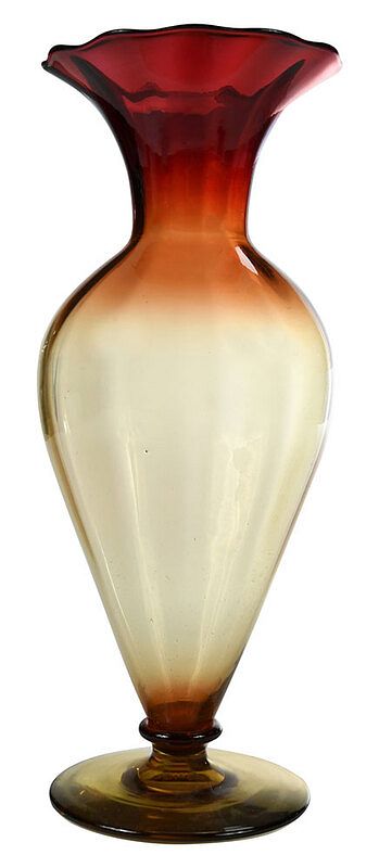 Appraisal: Libbey Amberina Glass Baluster Vase American th century rose to