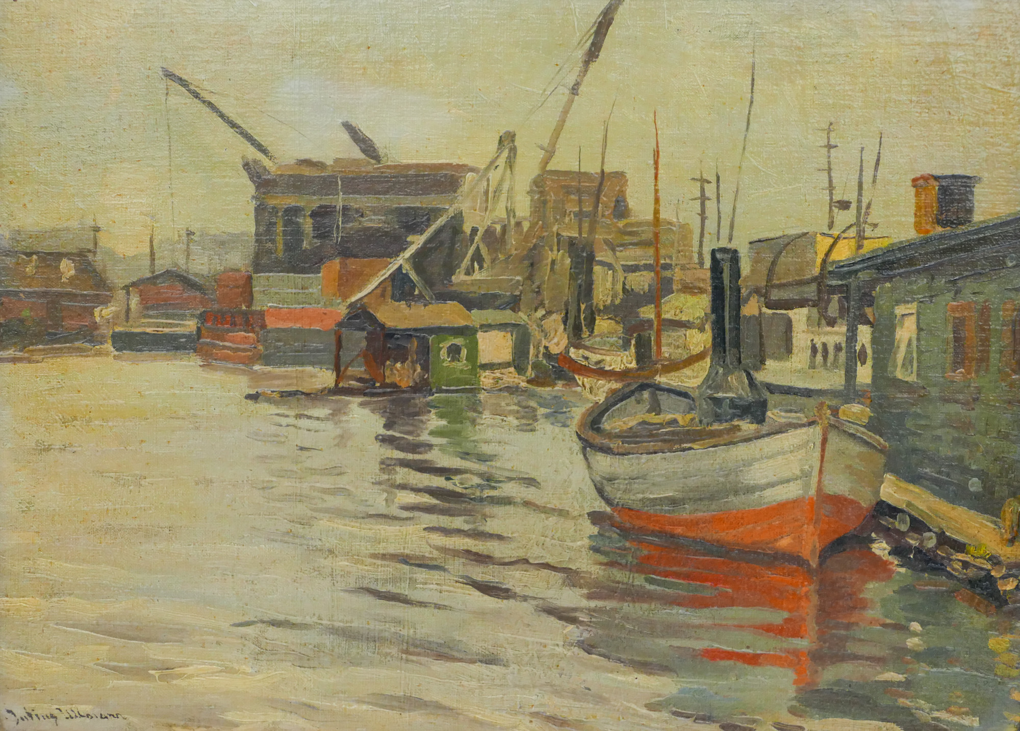 Appraisal: Julius Ullmann - Washington ''Seattle Boathouses'' Oil on Board ''x