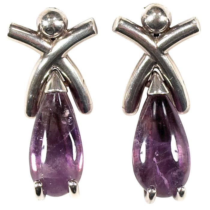 Appraisal: Antonio Pineda earrings pair Mexico sterling with amethyst quartzdrops screw