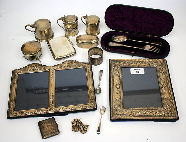 Appraisal: TWO SILVER MOUNTED PHOTOGRAPH FRAMES together with further silver items