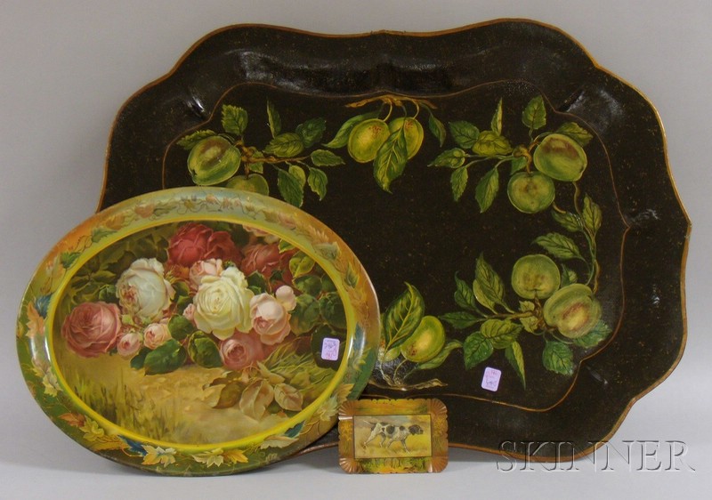 Appraisal: Two Chromolithographed Roses and Hunting Dog Decorated Tin Trays and