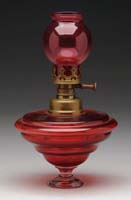 Appraisal: UNUSUAL CRANBERRY MINI LAMP H - Cranberry font on a