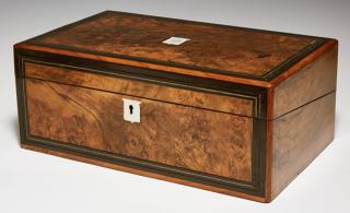 Appraisal: English Inlaid Burled Walnut Lap Desk th c th English