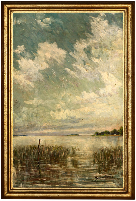 Appraisal: Tyrone Power - landscape with clouds and marshes along the