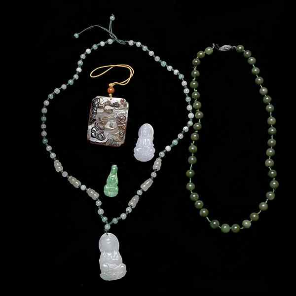 Appraisal: Group of Chinese Pendants and Necklaces Includes an agate pendant