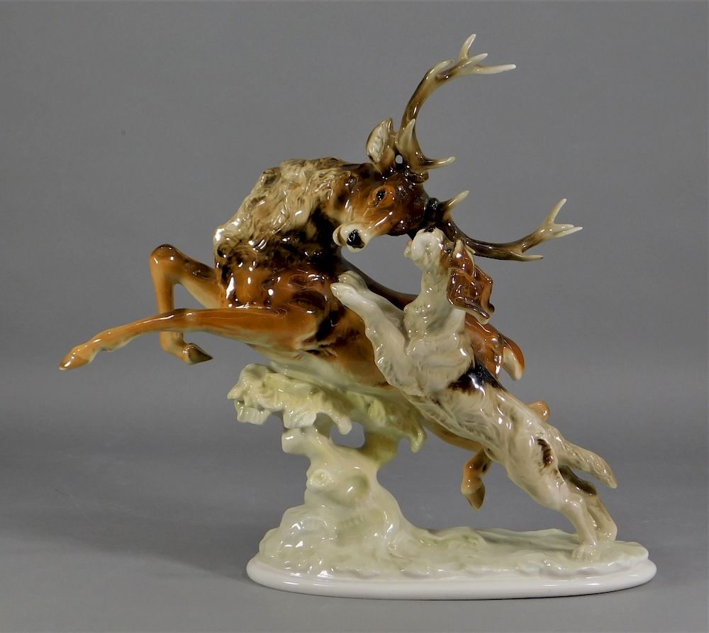 Appraisal: Karl Tutter Hutschenreuther Porcelain Dog Stag Karl Tutter Germany -